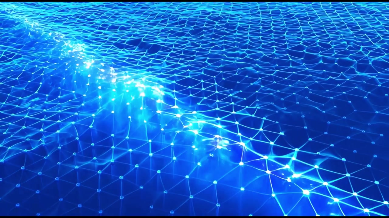 Abstract Blue Digital Grid with Moving Light Wave