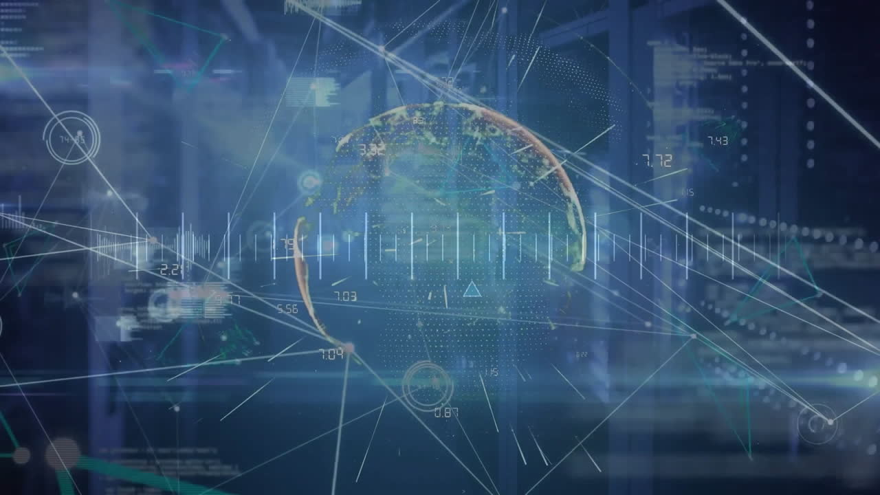 Animation of network of connections over globe and servers