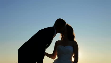 wedding couple walking on a forest path at sunset view from behind with beautiful sunlight a romantic wedding couple walking on a forest path at sunset captured from behind with sunlight