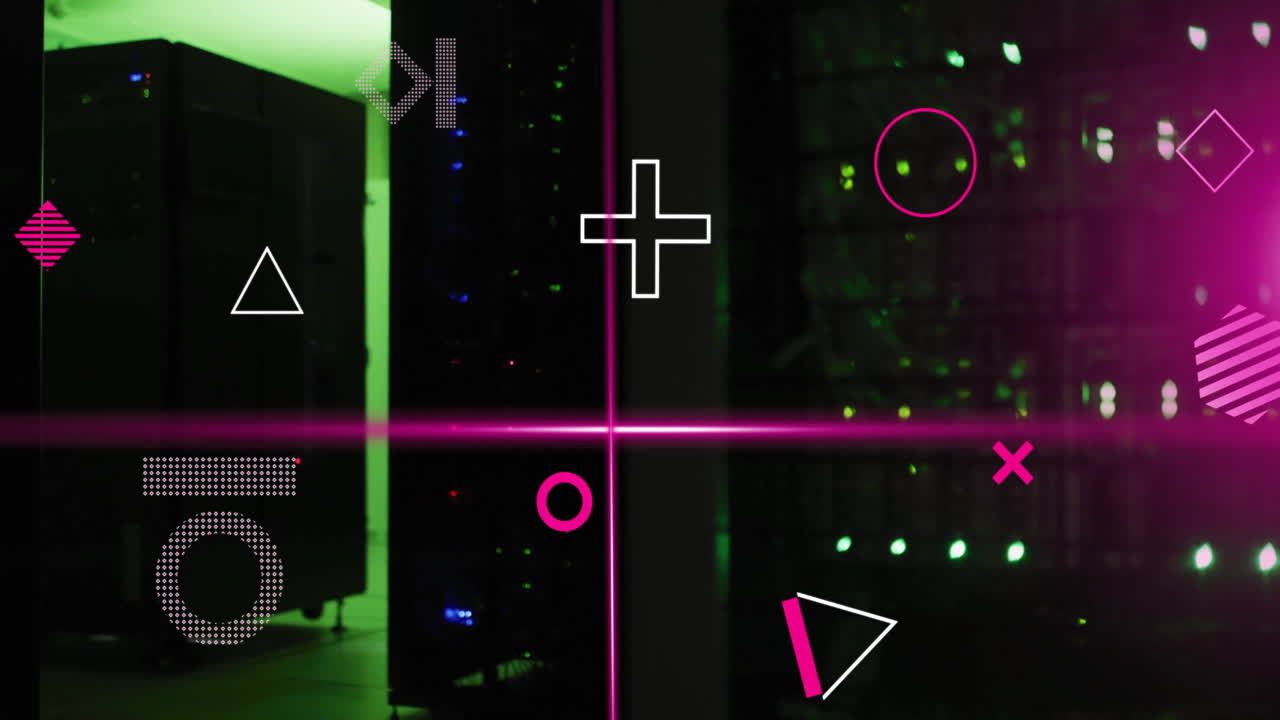 녹색 조명과 함께 서버 에서 기하학적 모양과 선 애니메이션