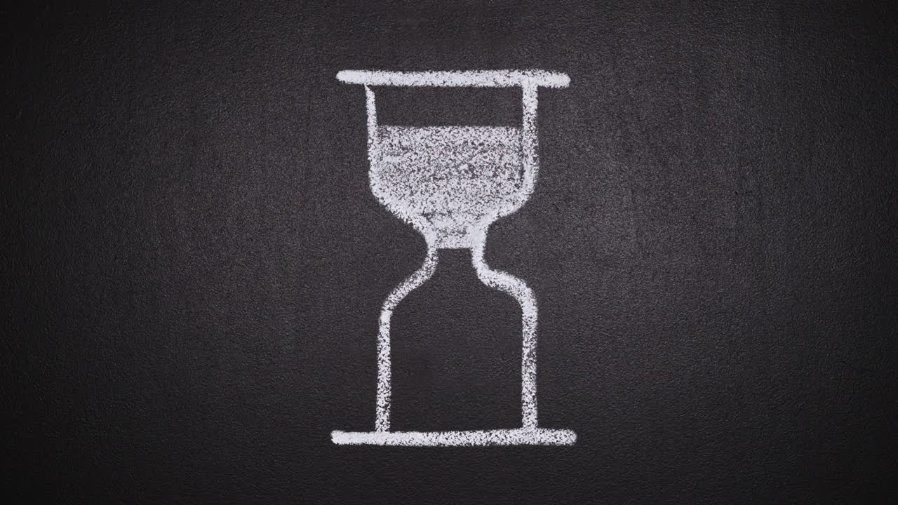 Loop animation of hourglasses appearing on blackboard
