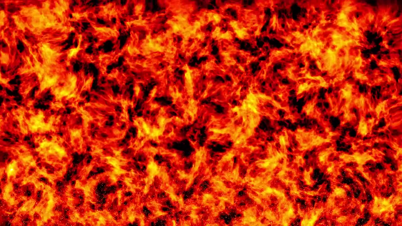Sfondo di fuoco che brucia. Animazione CG di fiamme, come l'inferno. Animazione realistica di fuoco rosso e arancione.