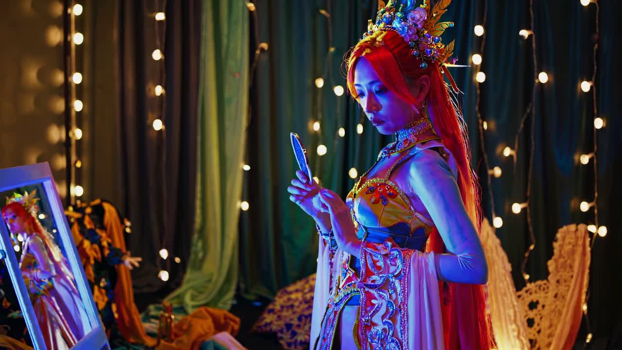 Cosplayer in un costume di ispirazione cinese