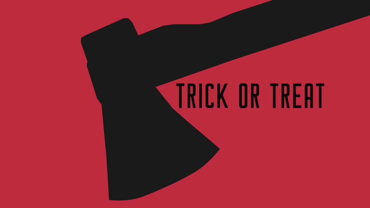 Trick Or Treat with horror hatchet on red texture
