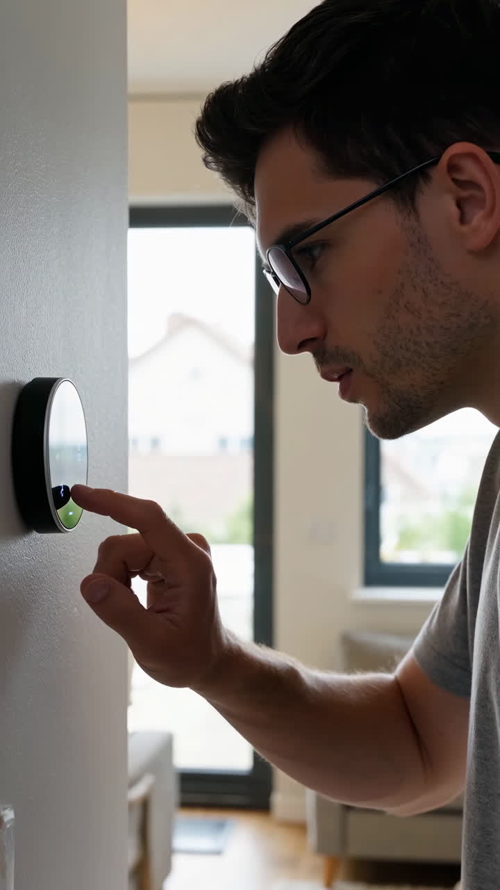 Man adjusting a smart thermostat