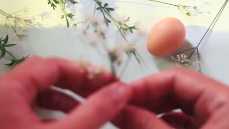 Vista-Aérea-De-Las-Manos-Arreglando-Flores-Y-Huevos-Para-Hacer-Un-Fondo-Temático-De-Primavera-Y-Pascua