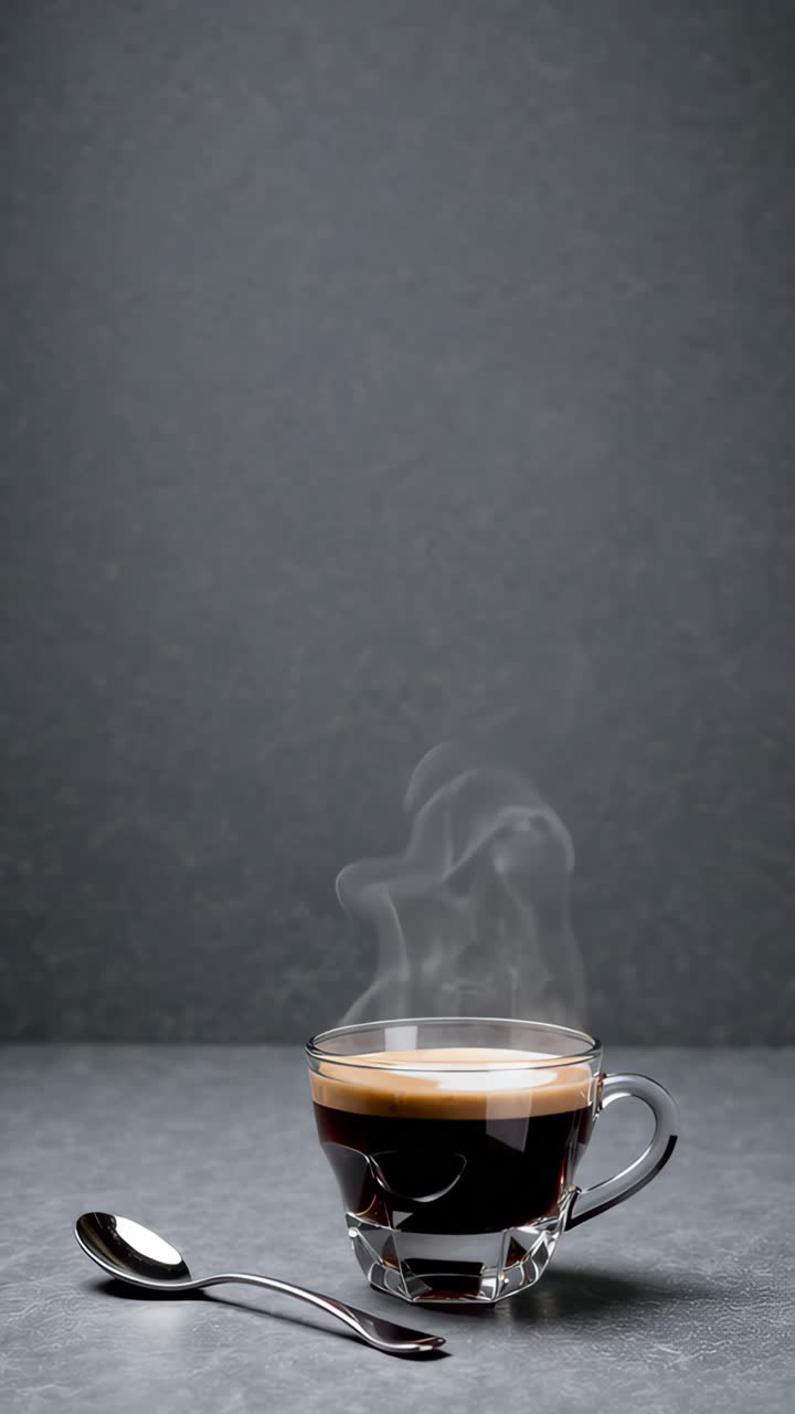 Hot Espresso with Steam and Spoon