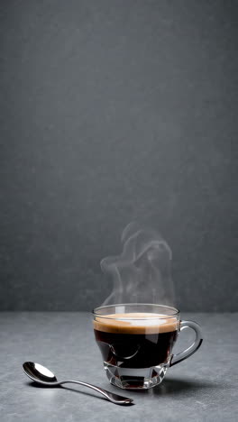 hot espresso with steam and spoon