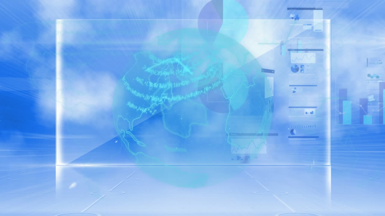 파란 하늘의 구름에 대한 데이터 처리와 디지털 인터페이스를 통해 회전하는 지구