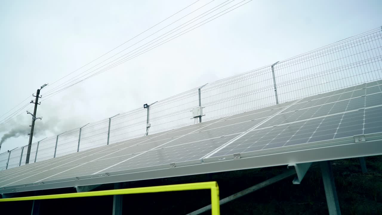 Solar panels. Power station. Blue solar panels. Alternative source of electricity. Solar farm. Source of ecological renewable energy.