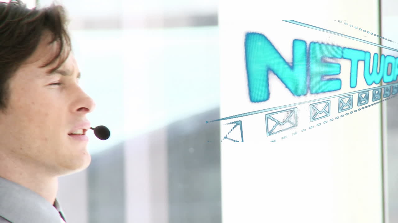전화 헤드 ⁇ 을 사용하는 네트워크 텍스트 사업가의 애니메이션