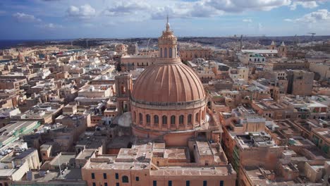 close aerial dolly of basilica of our lady in valletta, malta