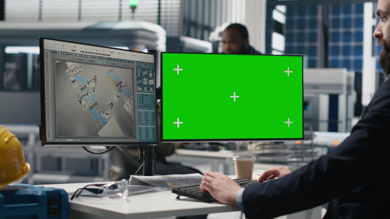 Engineer Working with Green Screen on Computer