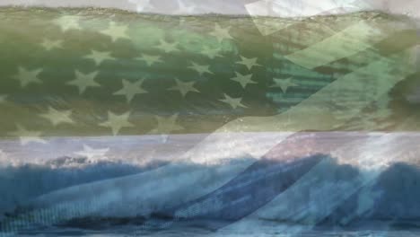 Animation-of-flag-of-usa-blowing-over-waves-in-sea