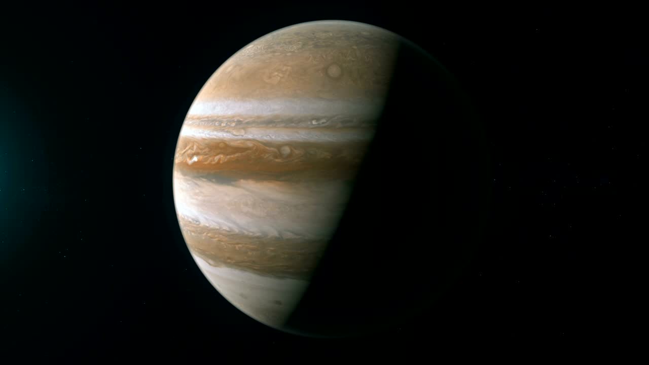 el planeta júpiter realista girando en el espacio profundo. fondo digital de bucle sin fisuras.