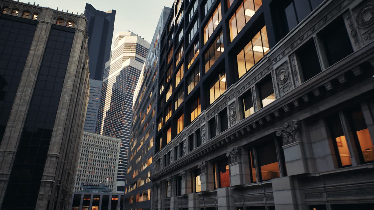 밤에는 도시 내의 현대적이고 오래된 마천루