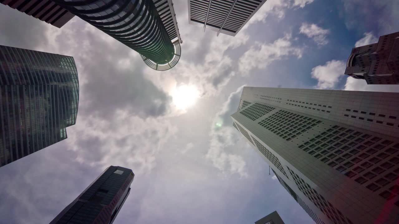 día soleado ciudad de singapur centro de la ciudad arriba vista panorámica 4k lapso de tiempo