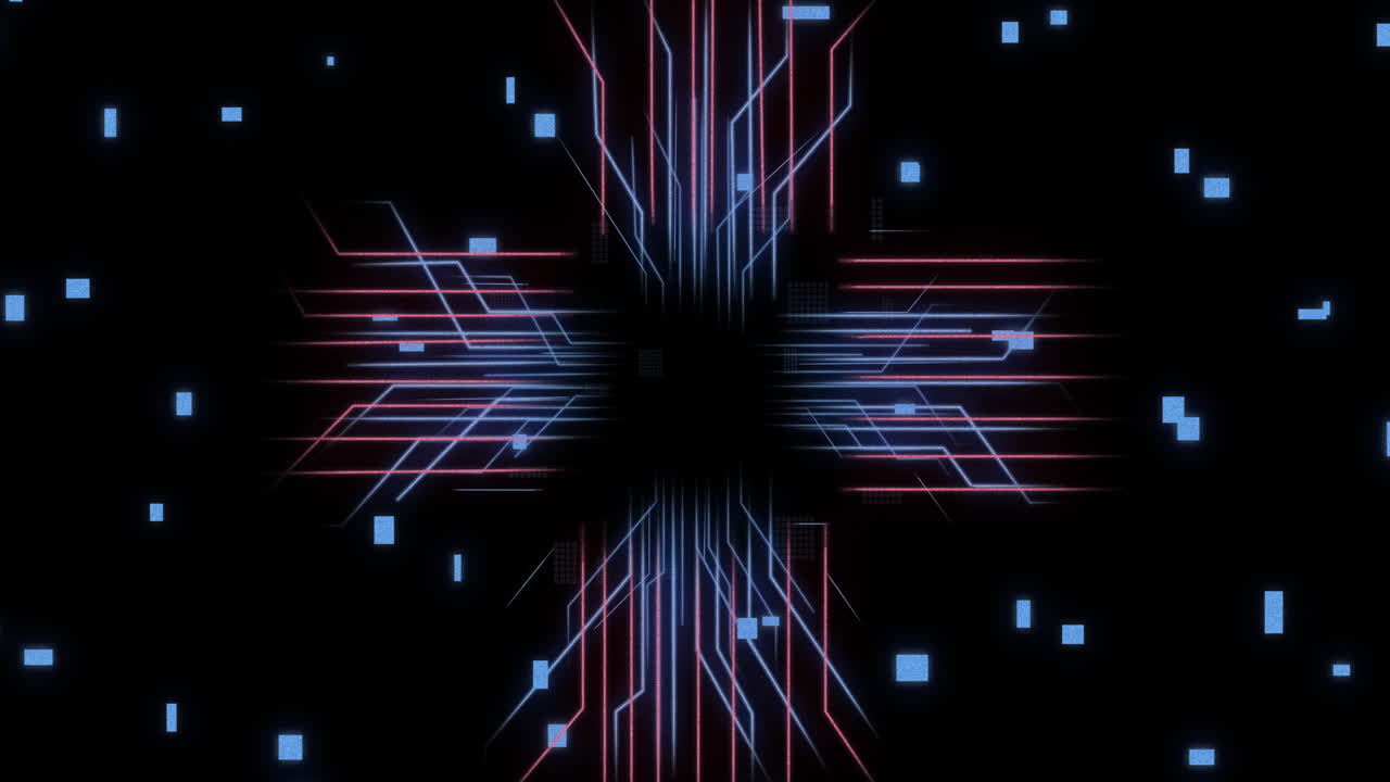 Animation of circuit board with data processing over black background