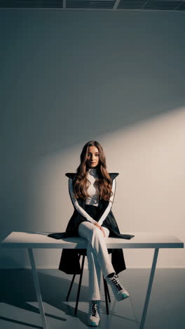 stylish woman in modern outfit