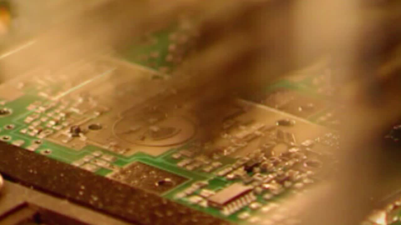 промышленный роботизированный процесс производства печатной платы на заводе