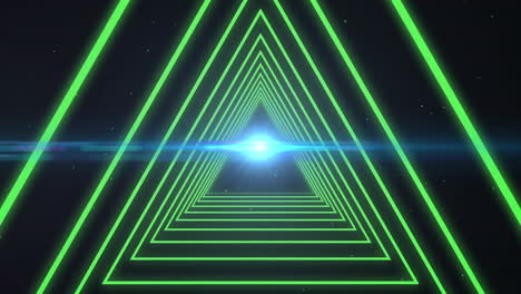 digital animation of triangle shapes in seamless motion against spot of light on black background