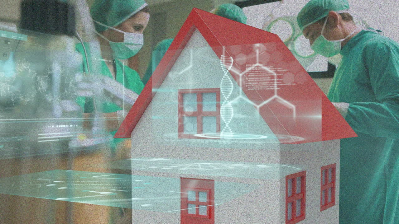 Animation de maison et de données scientifiques sur des chirurgiens pendant une opération