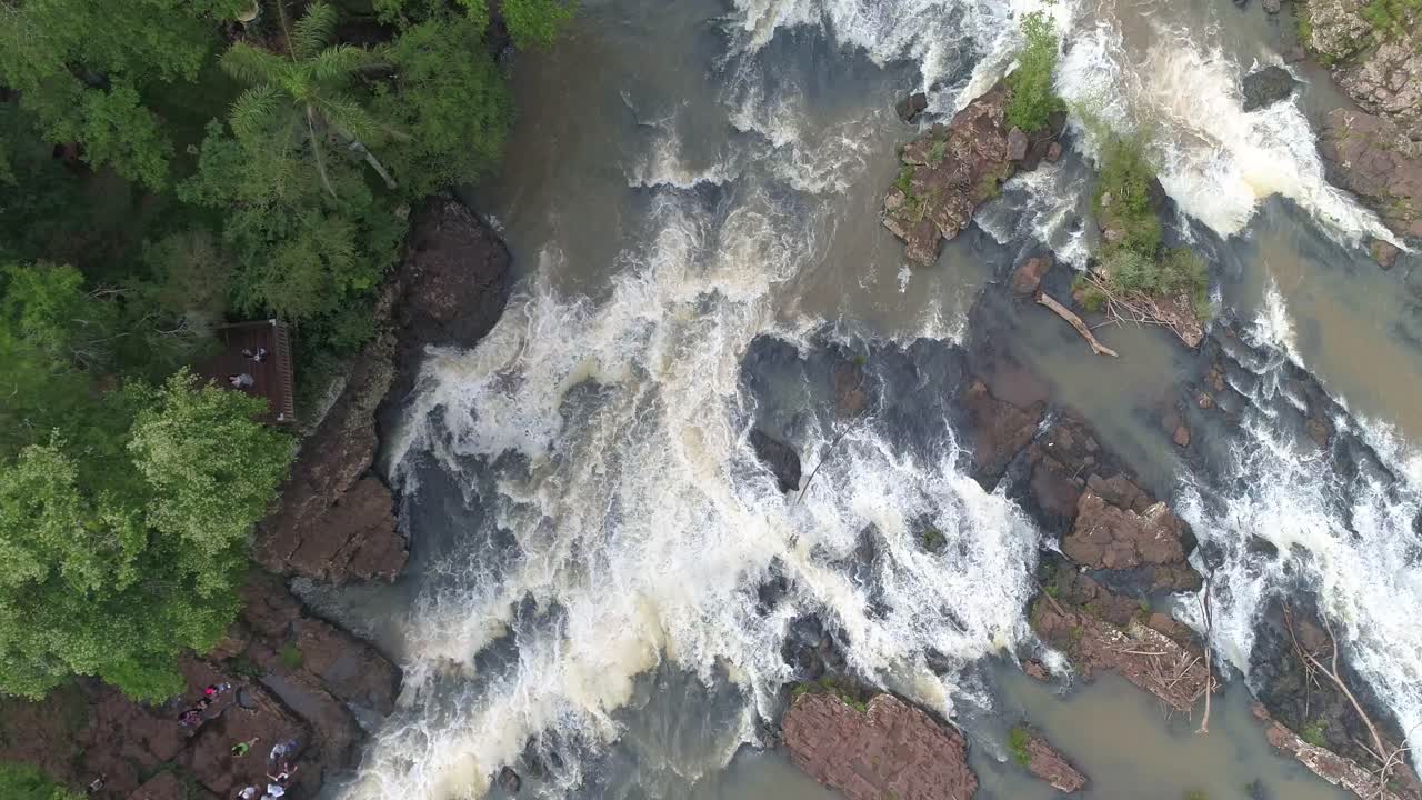 An aerial view captures the breathtaking Tabay Waterfalls in Jard&iacute;n Am&eacute;rica, Misiones, Argentina
