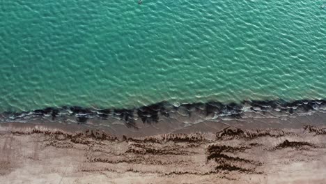 Gorgeous-rising-aerial-top-bird's-eye-view-of-an-exotic-tropical-beach-in-Well-beach-near-Joao-Pessoa,-Brazil-on-a-warm-summer-day