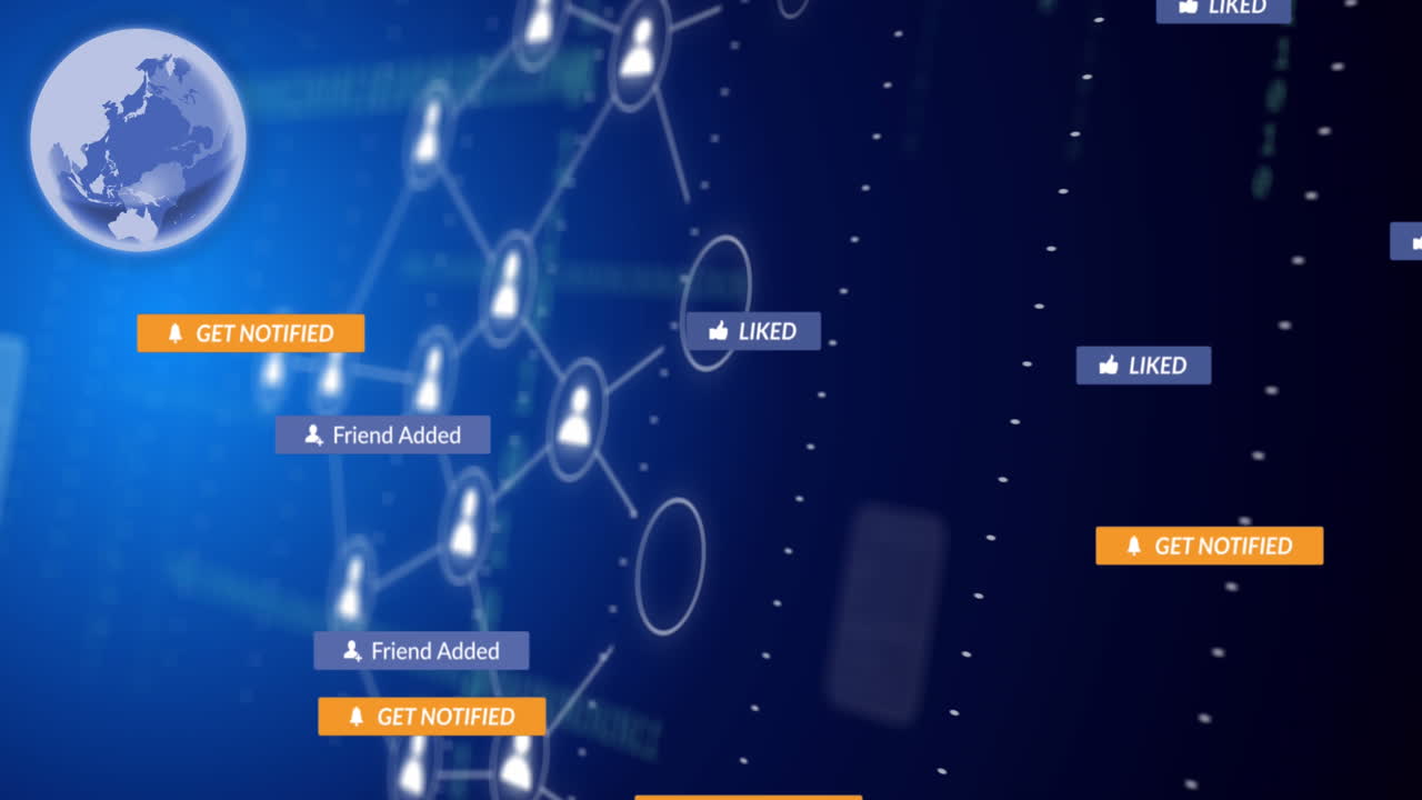 아이콘과 데이터 처리와 함께 지구의 애니메이션