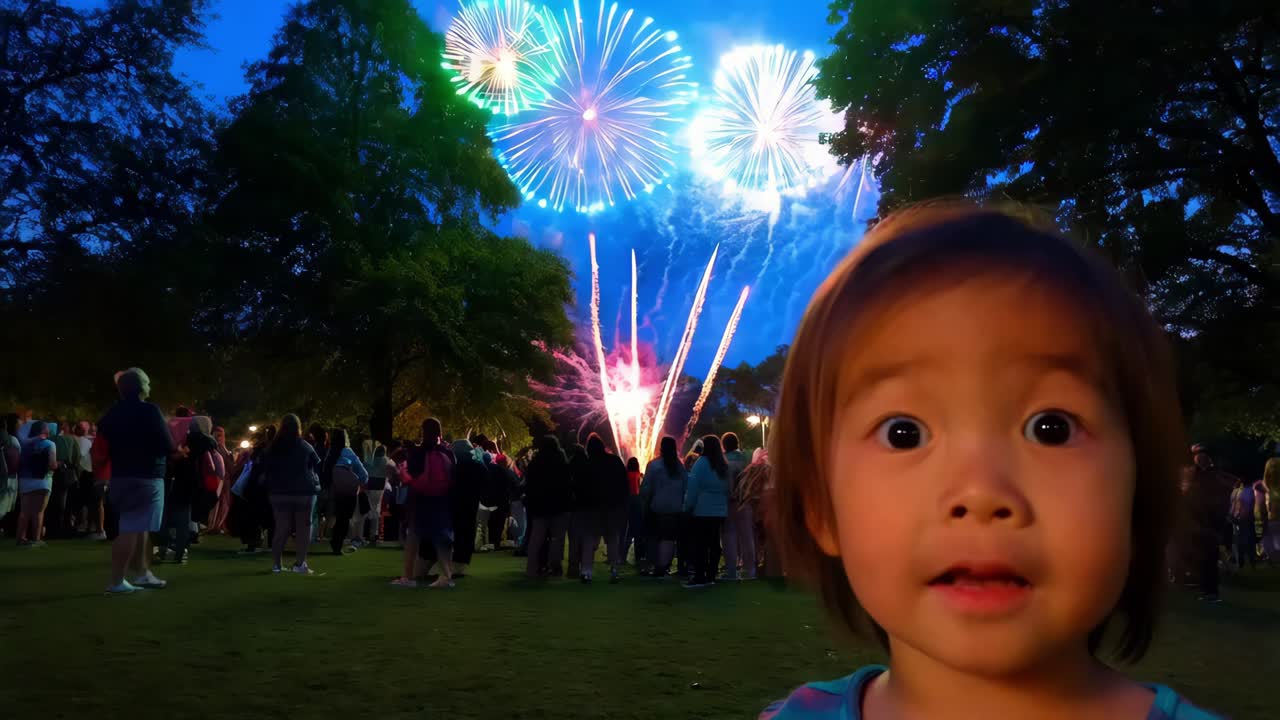 Child Surprised by Fireworks Display