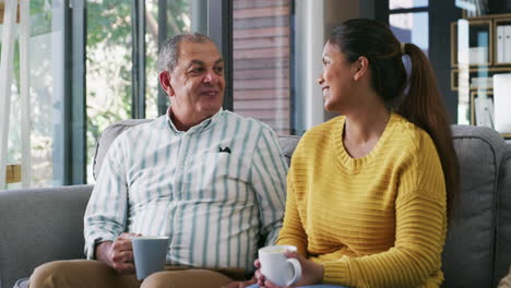 Senior-father,-daughter-or-bonding-with-coffee