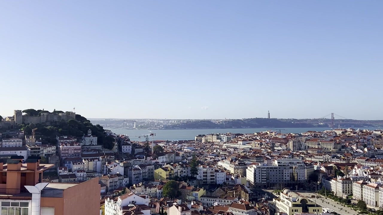 Lisbon. Panoramic view of Lisbon from the upper part of the city with the Tajo River in the background. Lisbon. Portugal.