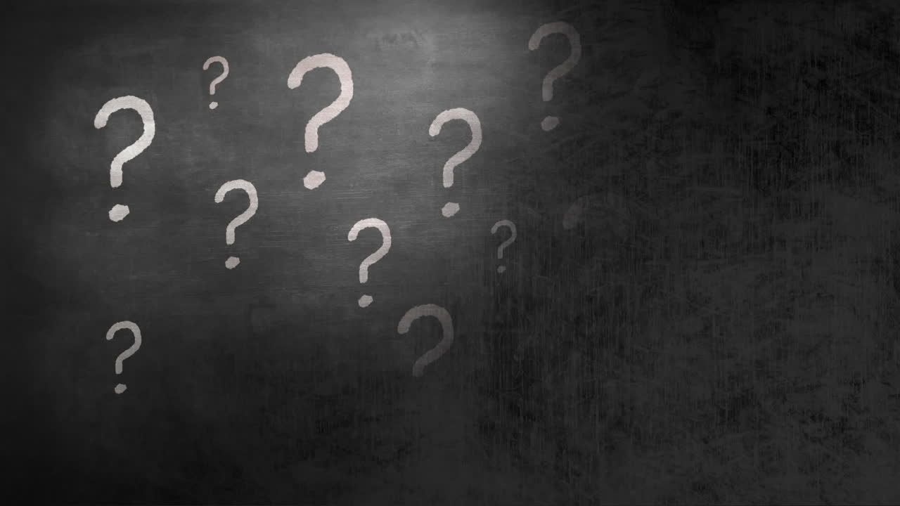 Animation of white falling question mark over dark background