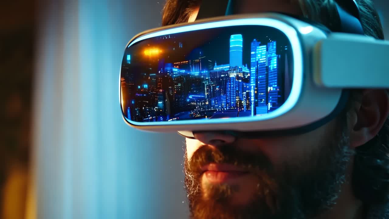 A man wearing a virtual reality headset in a living room