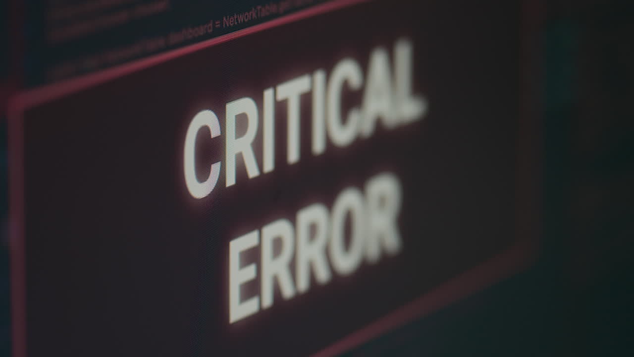 Computer displaying critical error message flashing on screen after cyber crime attack