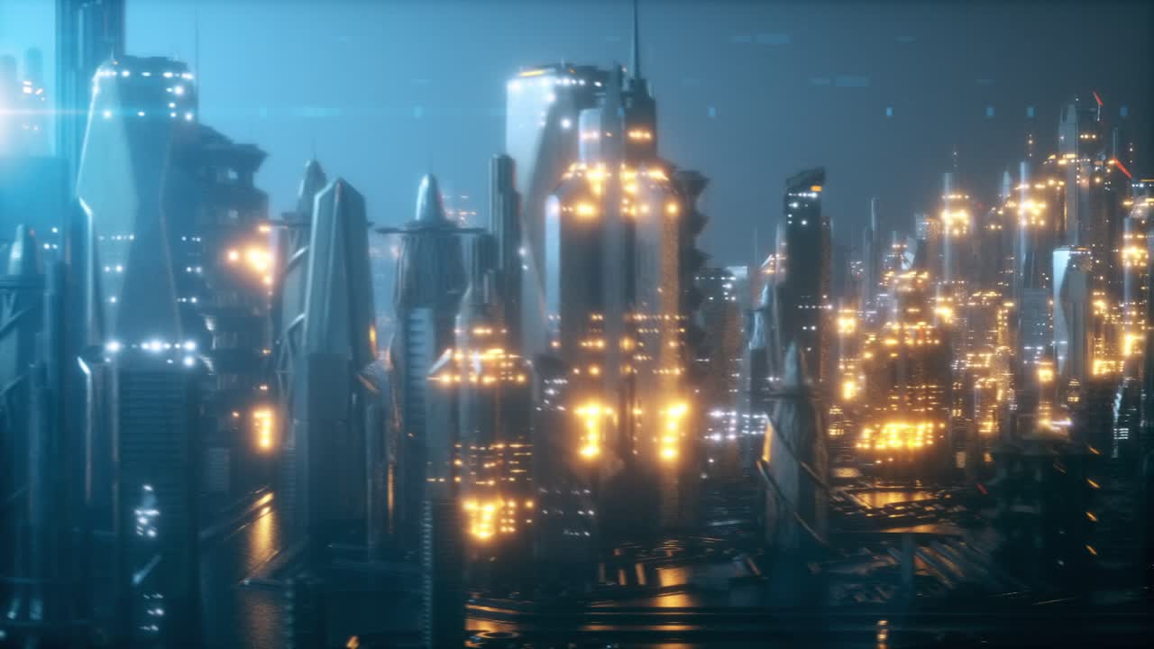 paisaje urbano futurista iluminado con neón