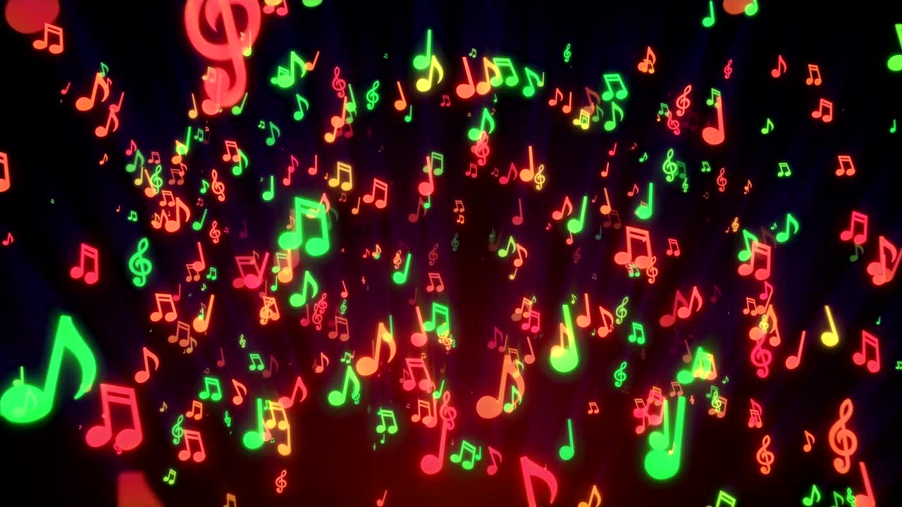 음악 비디오, 야간 클럽, 콘서트, 페스티벌, 전시, 축제, 결혼식 및 패션 이벤트에서 led 스크린 및 프로젝션에 대한 다채로운 음악 노트의 원활한 애니메이션.
