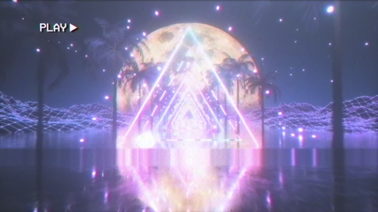 달과 나무가 있는 사이버 크 네온 터널