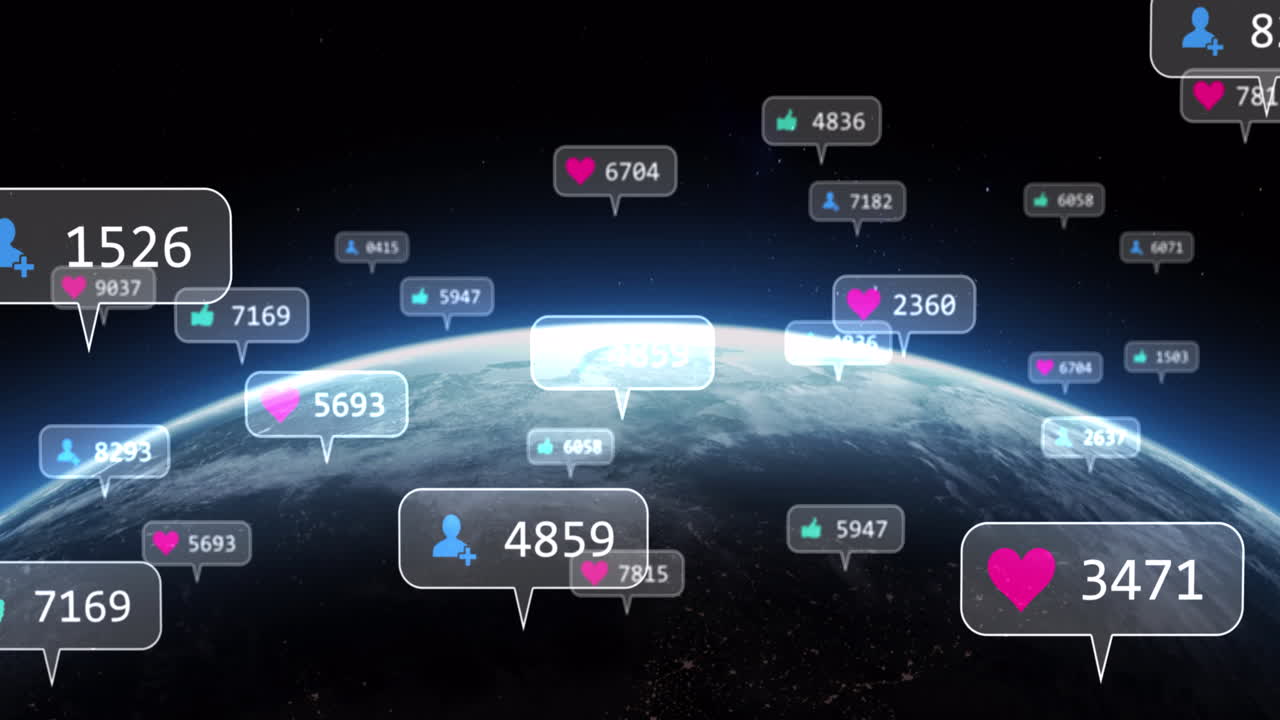 소셜 미디어 아이콘과 세계에 대한 증가하는 수를 가진 여러 연설 거품