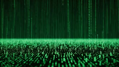 a mesmerizing visualization of cascading digital code represented by luminous green binary numbers, creating an immersive and captivating experience of data flow