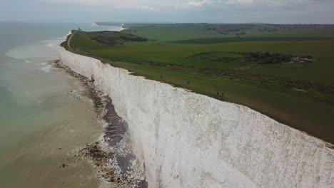 beachy head chalk cliffs in southern england, aerial view