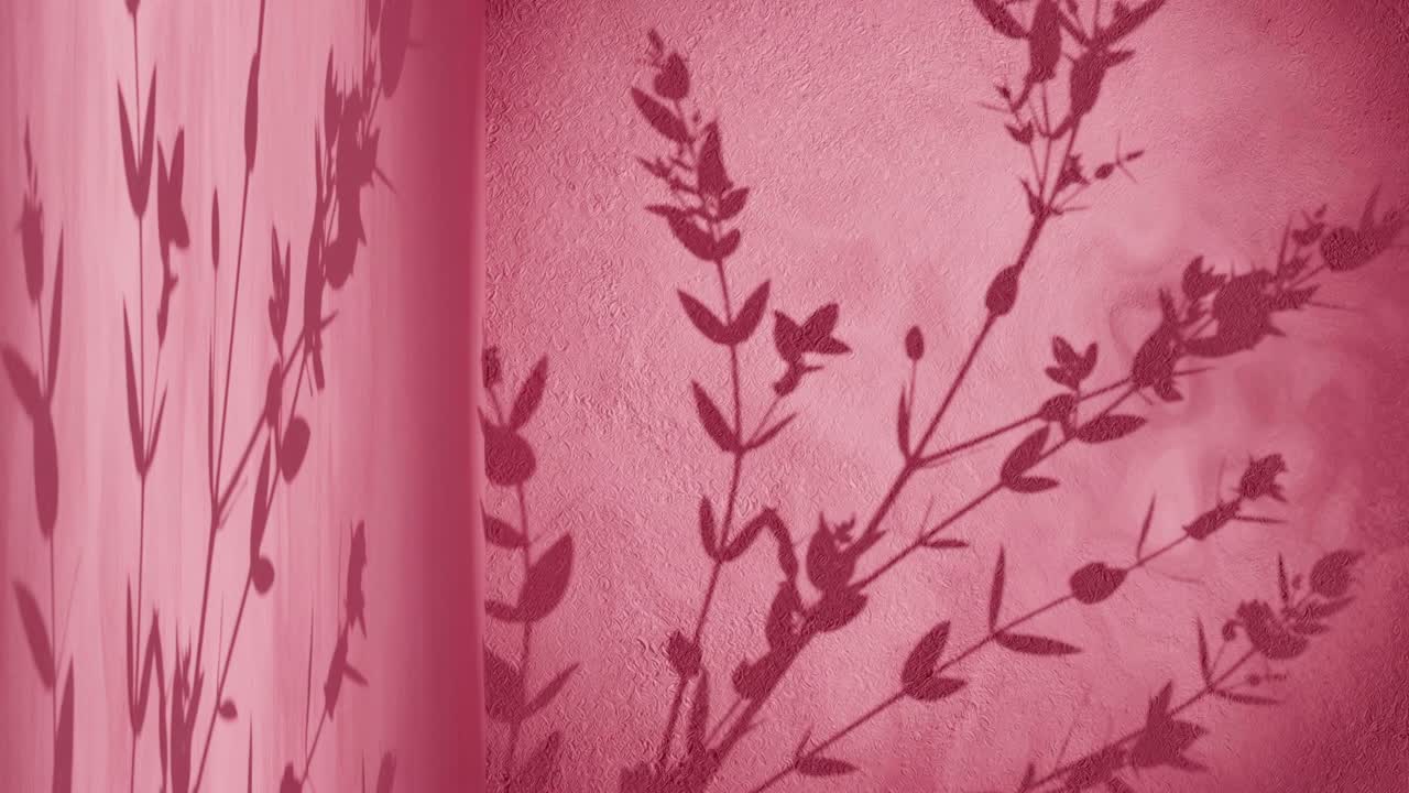 esquina de pared con fondo rojo y sombra de planta árbol naturaleza moviéndose por la brisa suave renderización de animación exhibición de productos de comercio electrónico tienda en línea venta descuento