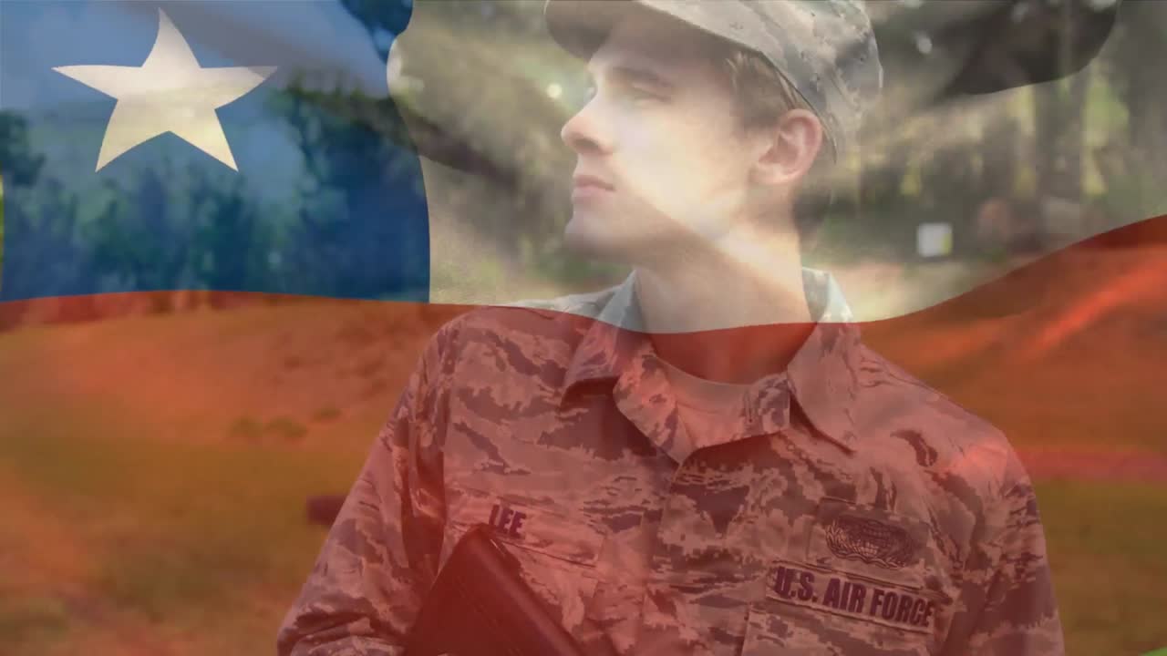 칠레의  ⁇ 발이 백인 남성 군인 위에 있는 애니메이션