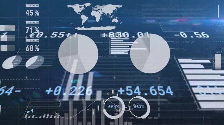 Animation of statistical data processing against blue background