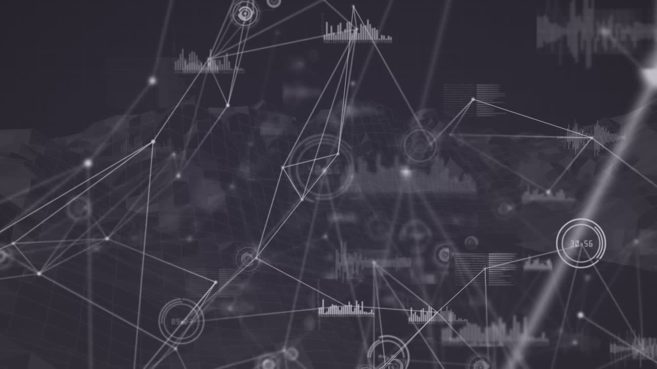 Animation of networks of connections over spinning mountains