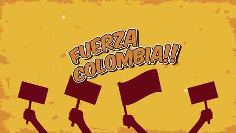 fuerza colombia con letras y siluetas de las manos de los manifestantes
