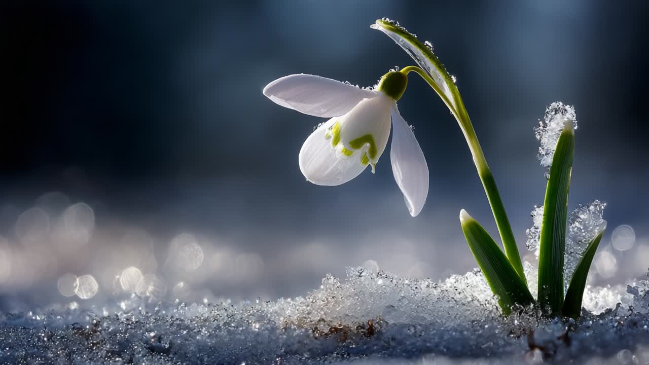 A Stunning Transformation: The Delicate Snowdrop Flower Emerging from a Frosty Landscape, Captured in Two Frames, Showcasing Nature's Resilience and Beauty in a Winter Wonderland