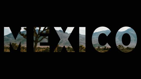 typical mexican desert scene overlaid with graphic spelling out mexico