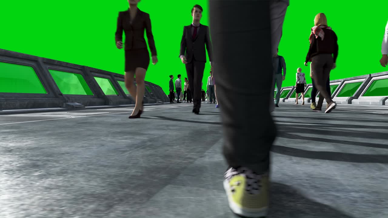 3d people in sci-fi tunnel: 교통, 미래의 개념, 그린 스크린 영상, 현실적인 4k 애니메이션