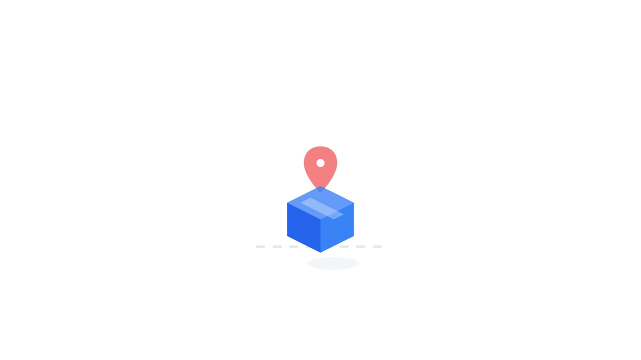 Animated Blue Delivery Box with Location Pin Icon